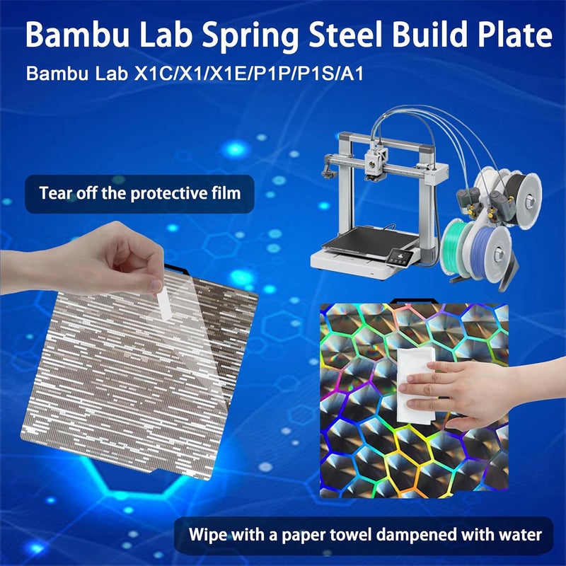 Tiny Trees Build Plate for Bambu Lab P1S P2S A1 X1 X1C X1E P1P : Smooth PEI H1H Carbon PET PEO PEY Sheet Bed Plate P1S Build Plate for 3D Printing Hobbyist, 257 X 257mm (PEY-Stripe +PEY-Tortoise Shell) - Image 2